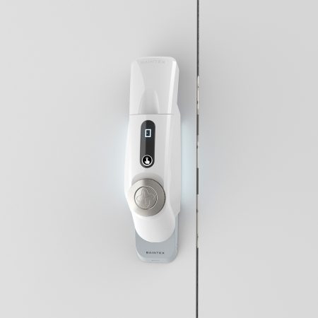 Easy Lock de Baintex, cerradura inteligente blanca con botón táctil interior, batería recargable y sensores de puerta abierta